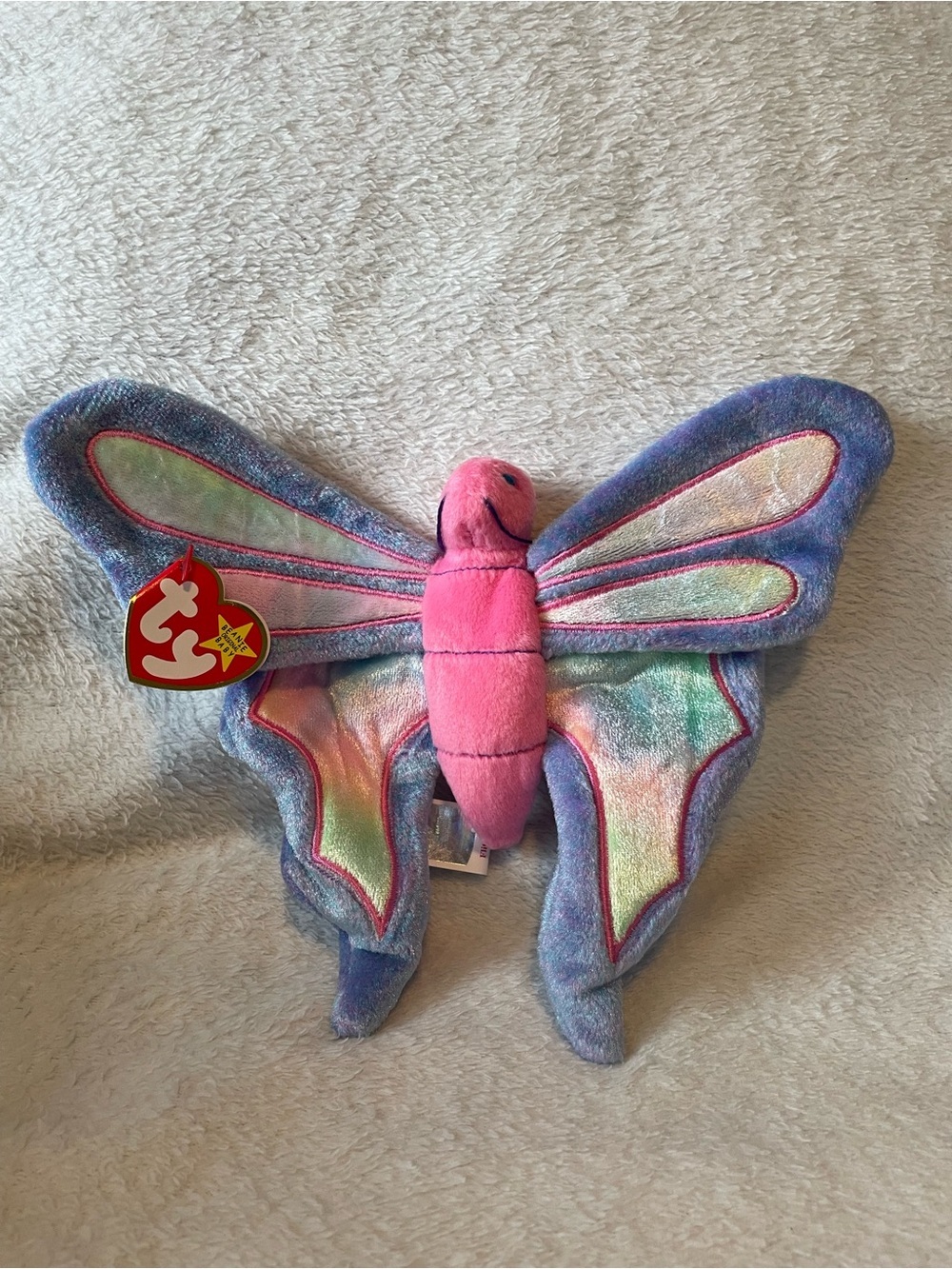 Ty Beanie Baby 1999 Flitter Iridescent Butterfly Plush - Pink & Purple Tag Error